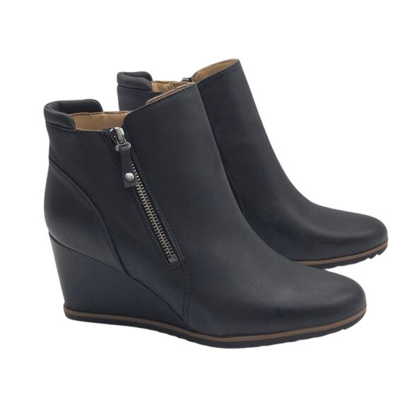 Soul Naturalizer Haley Women 9.5M Black Wedge Ankle Booties Zip Nubuck Style NEW - Picture 3 of 15